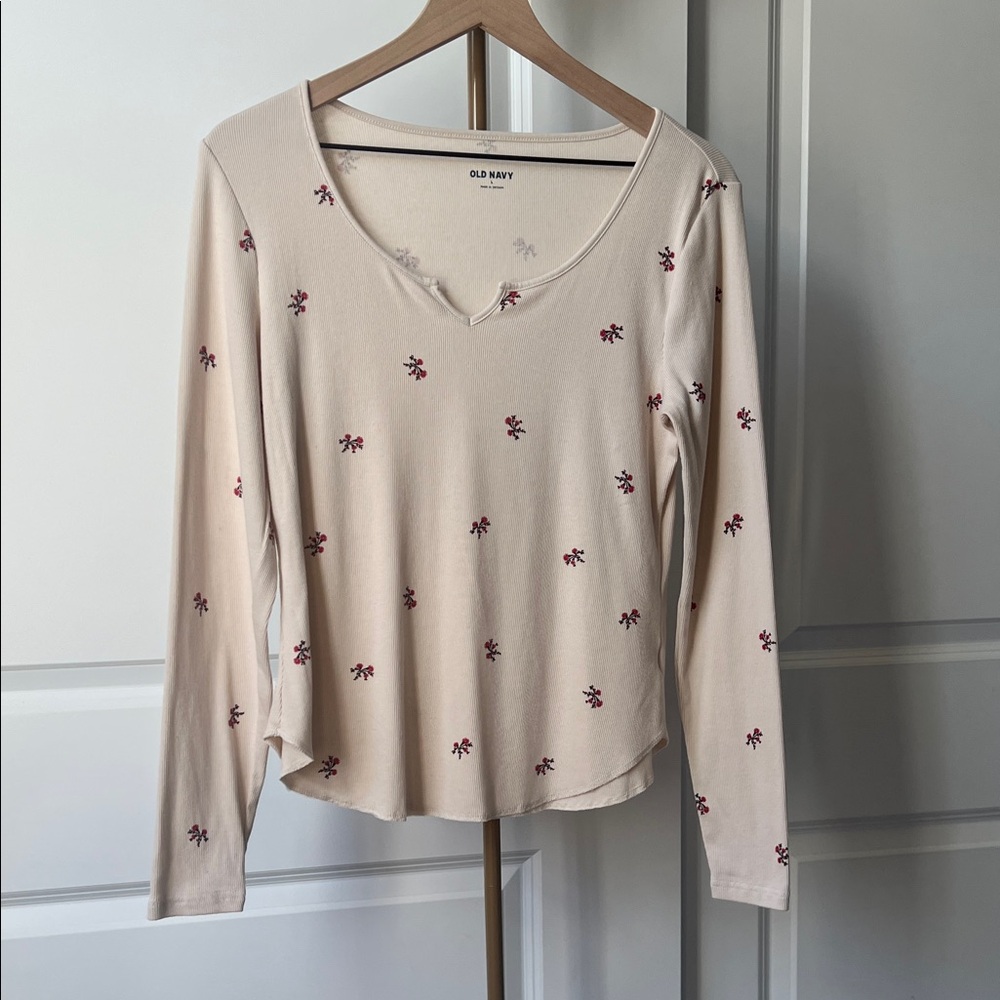 Old Navy Beige Floral Long Sleeve Top